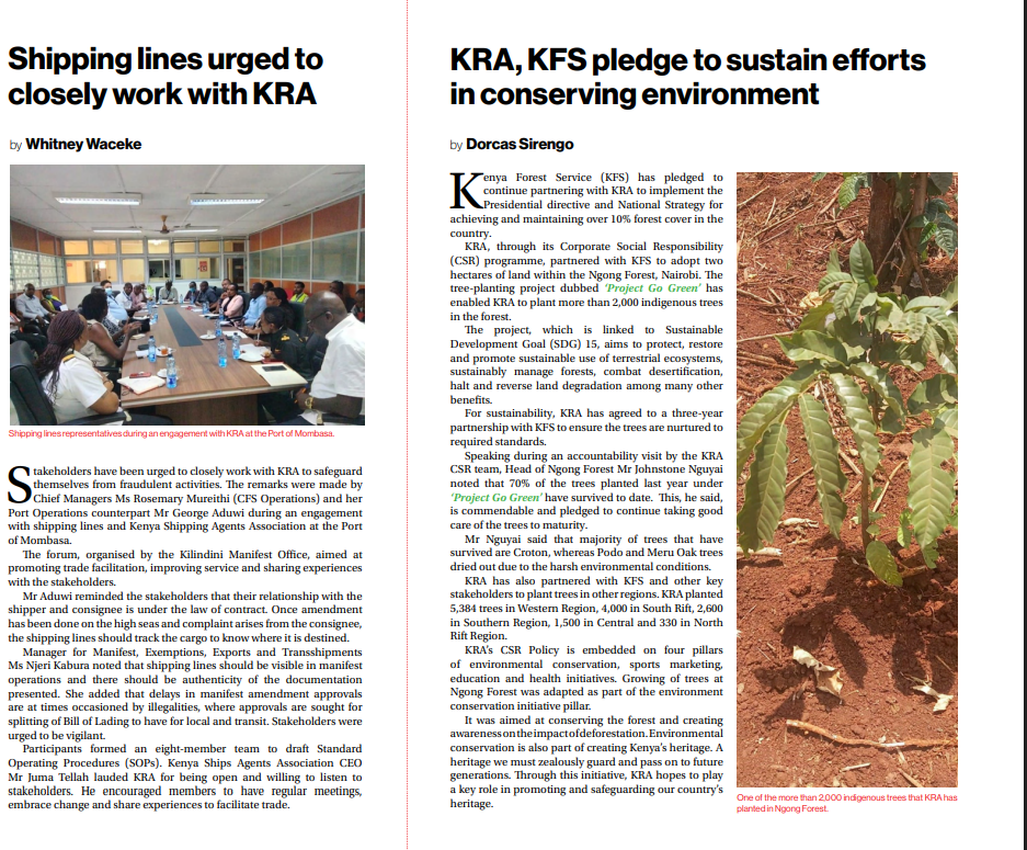 KRA NewsFlash article by Whitney Waceke: Shipping lines urged to closely work with KRA